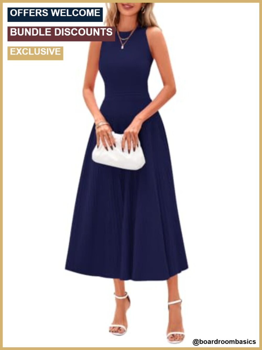 Women's Summer Pleated Midi Work Dress Sleeveless A-Line Casual